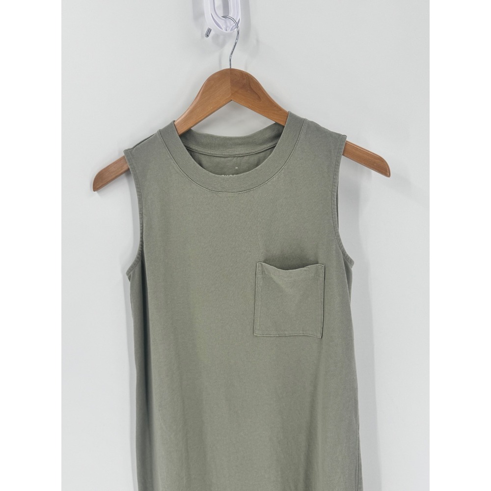 Everlane Cotton Pocket Midi Dress Womens XS Green Sleeveless Tank T-Shirt Dress - Picture 2 of 10